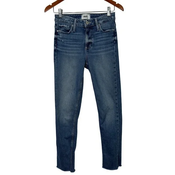 PAIGE Hoxton Slim High Rise Raw Hem Jeans Medium Blue Wash‎ Size 25 - Picture 2 of 7